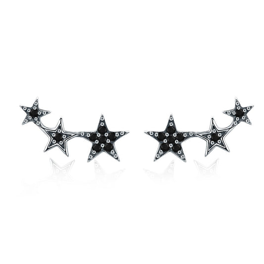 Authentic 925 Sterling Silver Stackable Star Black CZ Stud Earrings for Women Sterling Silver Jewelry Bijoux SCE292