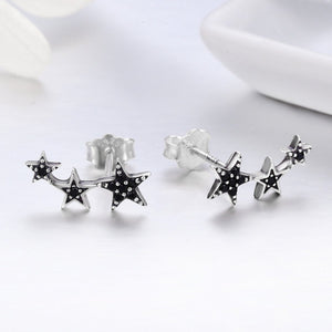 Authentic 925 Sterling Silver Stackable Star Black CZ Stud Earrings for Women Sterling Silver Jewelry Bijoux SCE292