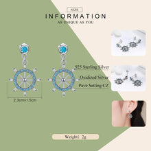 Load image into Gallery viewer, Real 100% 925 Sterling Silver Sailing Dream Blue CZ Anchor Drop Earrings for Women Fashion Silver Jewelry S925 SCE310