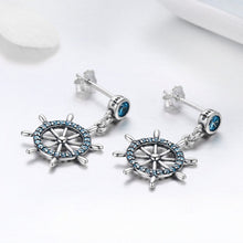 Load image into Gallery viewer, Real 100% 925 Sterling Silver Sailing Dream Blue CZ Anchor Drop Earrings for Women Fashion Silver Jewelry S925 SCE310