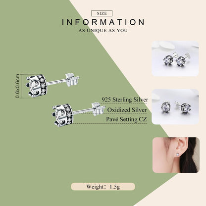High Quality 100% 925 Sterling Silver Princess Crown Luminous Clear CZ Stud Earrings for Women Fashion Jewelry SCE311