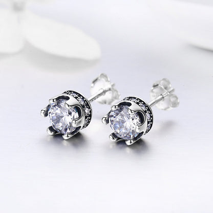 High Quality 100% 925 Sterling Silver Princess Crown Luminous Clear CZ Stud Earrings for Women Fashion Jewelry SCE311