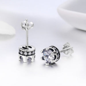 High Quality 100% 925 Sterling Silver Princess Crown Luminous Clear CZ Stud Earrings for Women Fashion Jewelry SCE311