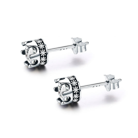 High Quality 100% 925 Sterling Silver Princess Crown Luminous Clear CZ Stud Earrings for Women Fashion Jewelry SCE311