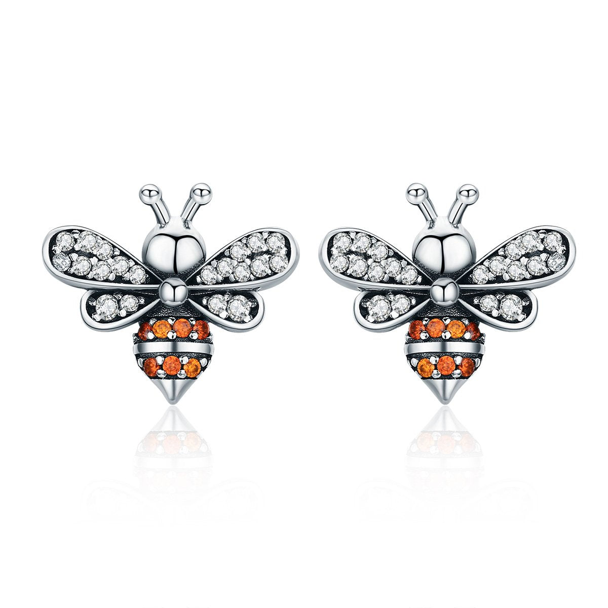 100% 925 Sterling Silver Bee Story Clear CZ Exquisite Stud Earrings for Women Fashion Silver Jewelry SCE344