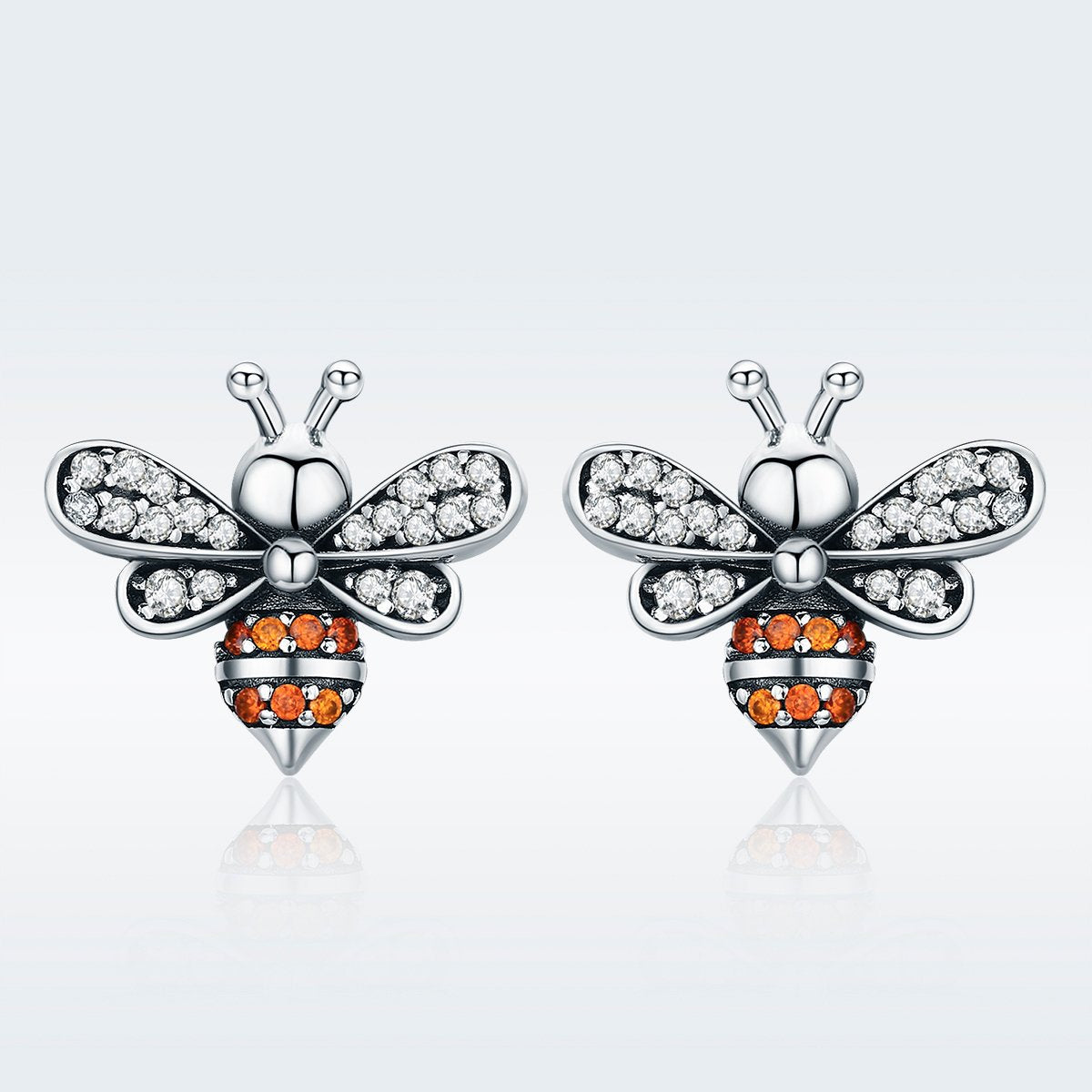 100% 925 Sterling Silver Bee Story Clear CZ Exquisite Stud Earrings for Women Fashion Silver Jewelry SCE344