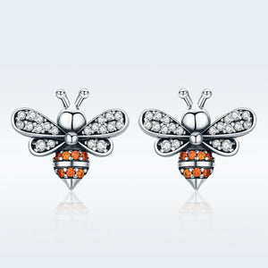 100% 925 Sterling Silver Bee Story Clear CZ Exquisite Stud Earrings for Women Fashion Silver Jewelry SCE344