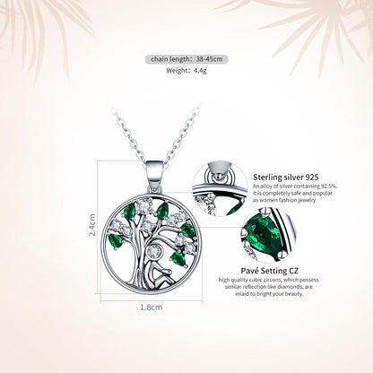 925 Sterling Silver Rely Tree of Life Pendant Necklaces Clear Grean Cubic Zircon Women Fashion Jewelry SCN094