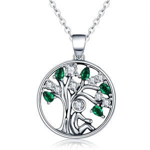 925 Sterling Silver Rely Tree of Life Pendant Necklaces Clear Grean Cubic Zircon Women Fashion Jewelry SCN094