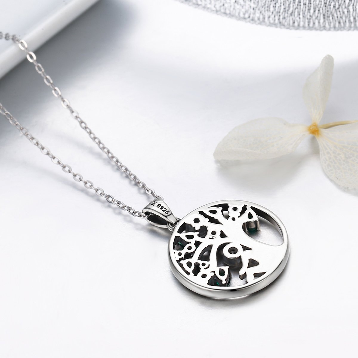 925 Sterling Silver Rely Tree of Life Pendant Necklaces Clear Grean Cubic Zircon Women Fashion Jewelry SCN094