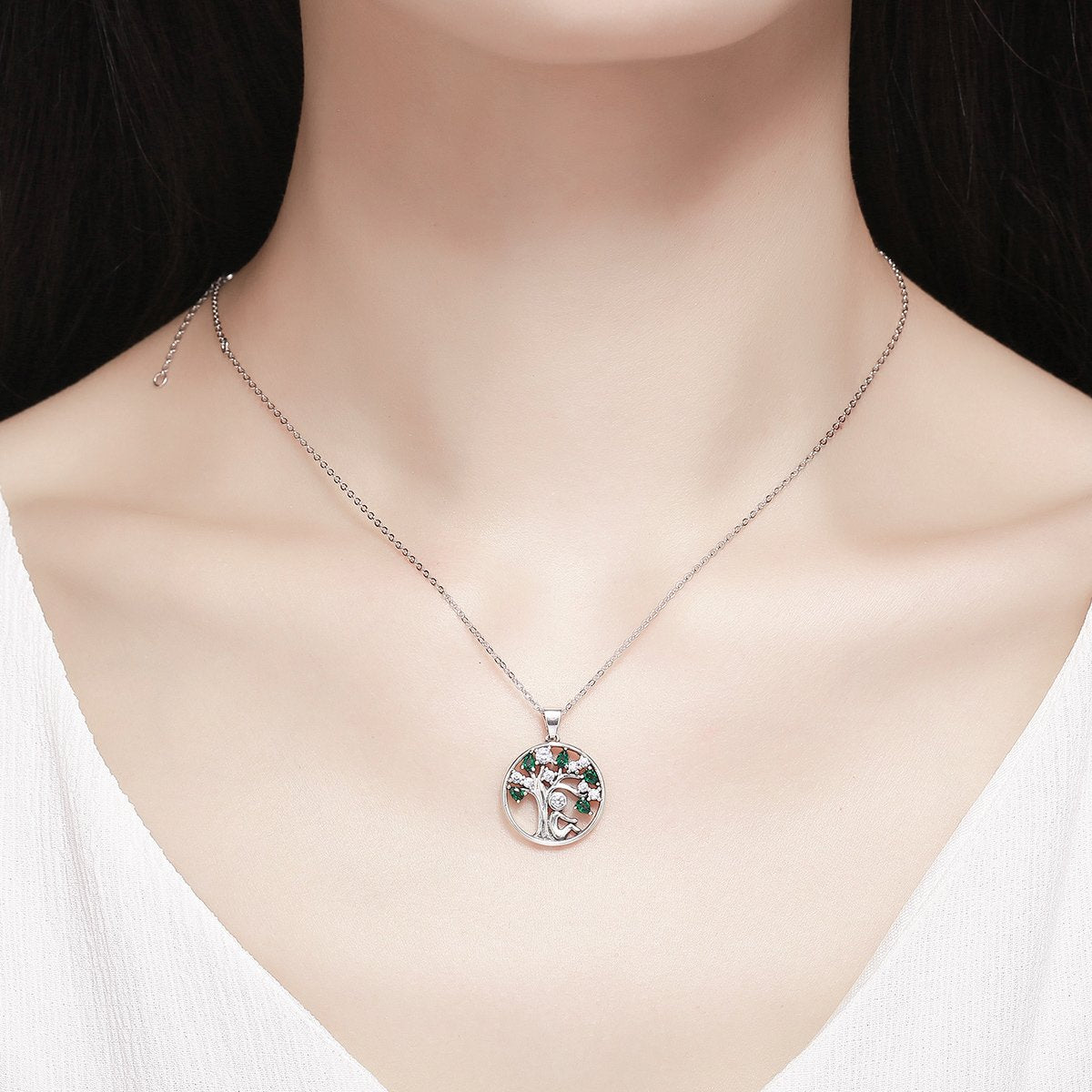 925 Sterling Silver Rely Tree of Life Pendant Necklaces Clear Grean Cubic Zircon Women Fashion Jewelry SCN094