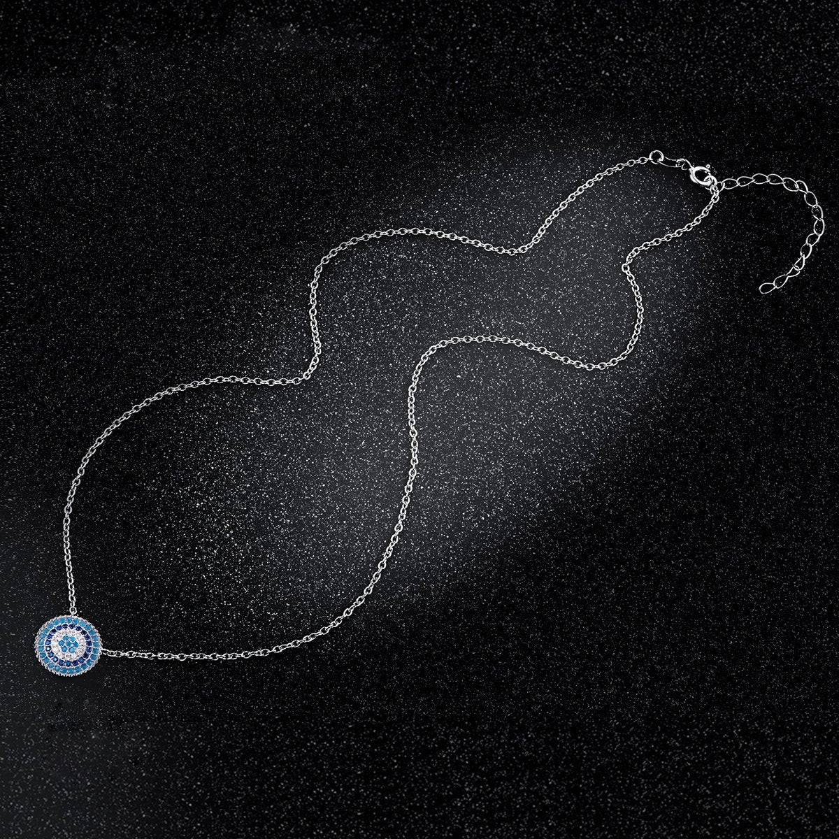 925 Sterling Silver Round Blue Crystal Lucky Blue Eyes Women Pendant Necklaces Fine Jewelry SCN099