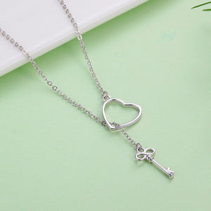 925 Sterling Silver Key of Heart Lock Link Necklace 50cm