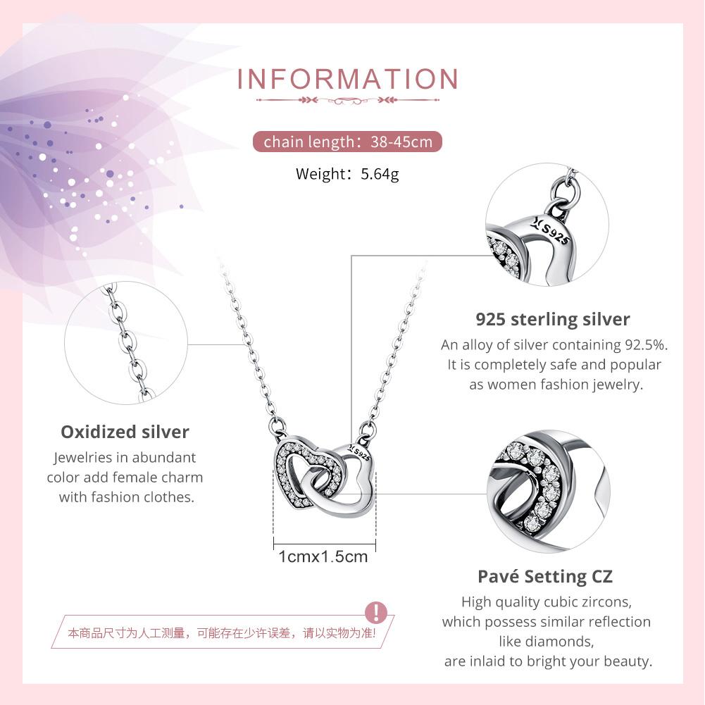 Valentine Day Gift 925 Sterling Silver Connected Heart Couple Heart Pendant Necklace for Girlfriend Silver Jewelry SCN181