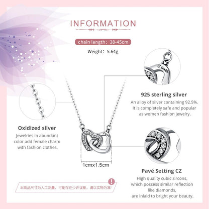 Valentine Day Gift 925 Sterling Silver Connected Heart Couple Heart Pendant Necklace for Girlfriend Silver Jewelry SCN181