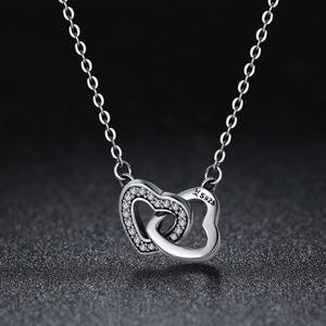 Valentine Day Gift 925 Sterling Silver Connected Heart Couple Heart Pendant Necklace for Girlfriend Silver Jewelry SCN181