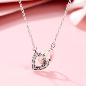 Valentine Day Gift 925 Sterling Silver Connected Heart Couple Heart Pendant Necklace for Girlfriend Silver Jewelry SCN181
