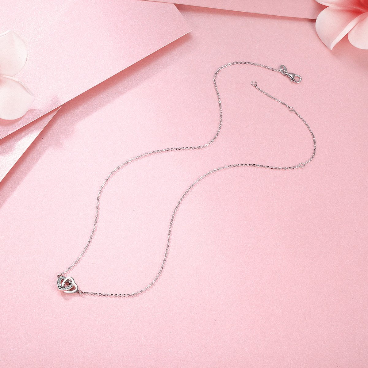 Valentine Day Gift 925 Sterling Silver Connected Heart Couple Heart Pendant Necklace for Girlfriend Silver Jewelry SCN181