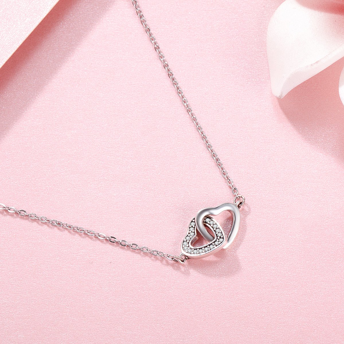 Valentine Day Gift 925 Sterling Silver Connected Heart Couple Heart Pendant Necklace for Girlfriend Silver Jewelry SCN181