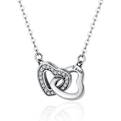 Valentine Day Gift 925 Sterling Silver Connected Heart Couple Heart Pendant Necklace for Girlfriend Silver Jewelry SCN181
