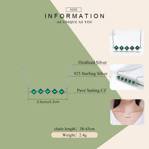 Genuine 100% 925 Sterling Silver Green Crystal CZ Square Pendant Necklace for Women Authentic Silver Jewelry Gift SCN190