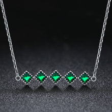 Load image into Gallery viewer, Genuine 100% 925 Sterling Silver Green Crystal CZ Square Pendant Necklace for Women Authentic Silver Jewelry Gift SCN190