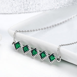 Genuine 100% 925 Sterling Silver Green Crystal CZ Square Pendant Necklace for Women Authentic Silver Jewelry Gift SCN190