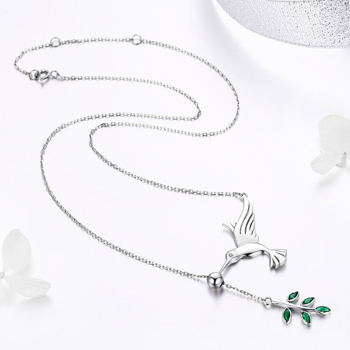 925 Sterling Silver Spring Bird & Tree Leaf Leaves Dangle Pendant Necklace for Women Silver Jewelry SCN217