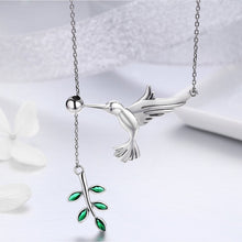 Load image into Gallery viewer, 925 Sterling Silver Spring Bird &amp; Tree Leaf Leaves Dangle Pendant Necklace for Women Silver Jewelry SCN217
