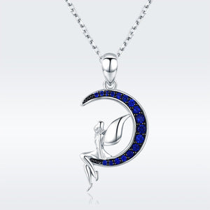 Hot Sale 100% 925 Sterling Silver Lucky Fairy in Blue Moon Pendant Necklaces Women Sterling Silver Jewelry Gift SCN244