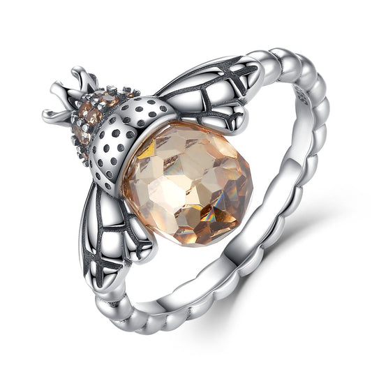 Authentic 925 Sterling Silver Orange Wing Animal Bee Finger Ring for Woman Sterling Silver Jewelry SCR025
