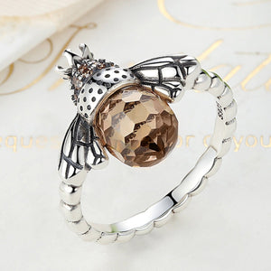 Authentic 925 Sterling Silver Orange Wing Animal Bee Finger Ring for Woman Sterling Silver Jewelry SCR025