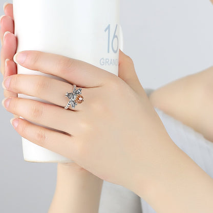 Authentic 925 Sterling Silver Orange Wing Animal Bee Finger Ring for Woman Sterling Silver Jewelry SCR025