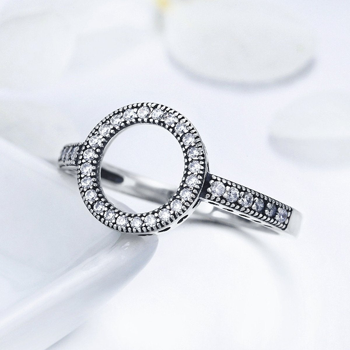 925 Sterling Silver Forever Clear CZ Circle Round Finger Rings for Women Wedding Engagement Jewelry SCR041