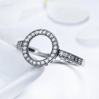 925 Sterling Silver Forever Clear CZ Circle Round Finger Rings for Women Wedding Engagement Jewelry SCR041