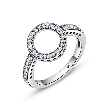 925 Sterling Silver Forever Clear CZ Circle Round Finger Rings for Women Wedding Engagement Jewelry SCR041