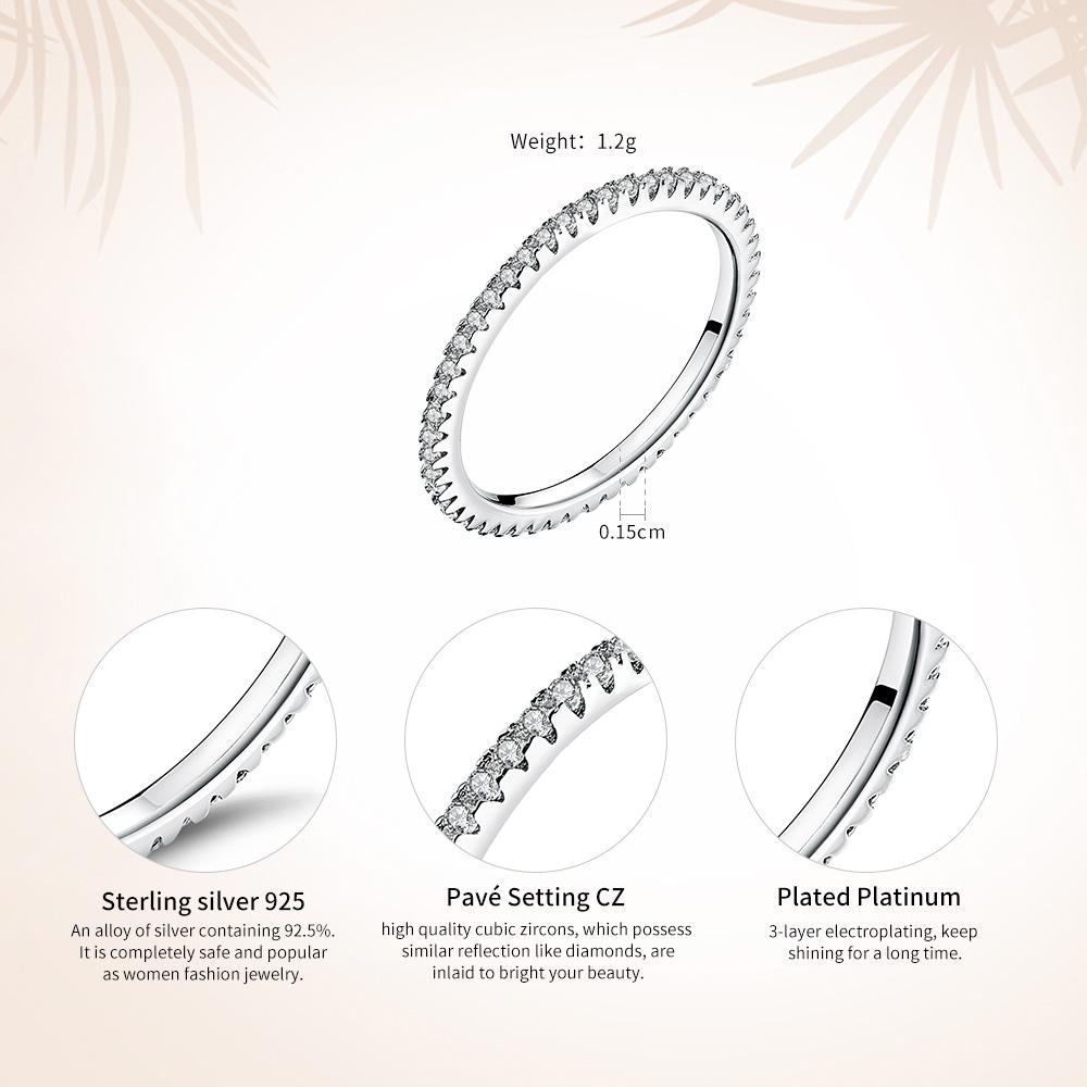 925 Sterling Silver Circle Clear Cubic Zircon Geometric Stackable Promise Rings for Women Wedding Jewelry Gift SCR066