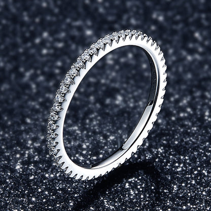 925 Sterling Silver Circle Clear Cubic Zircon Geometric Stackable Promise Rings for Women Wedding Jewelry Gift SCR066