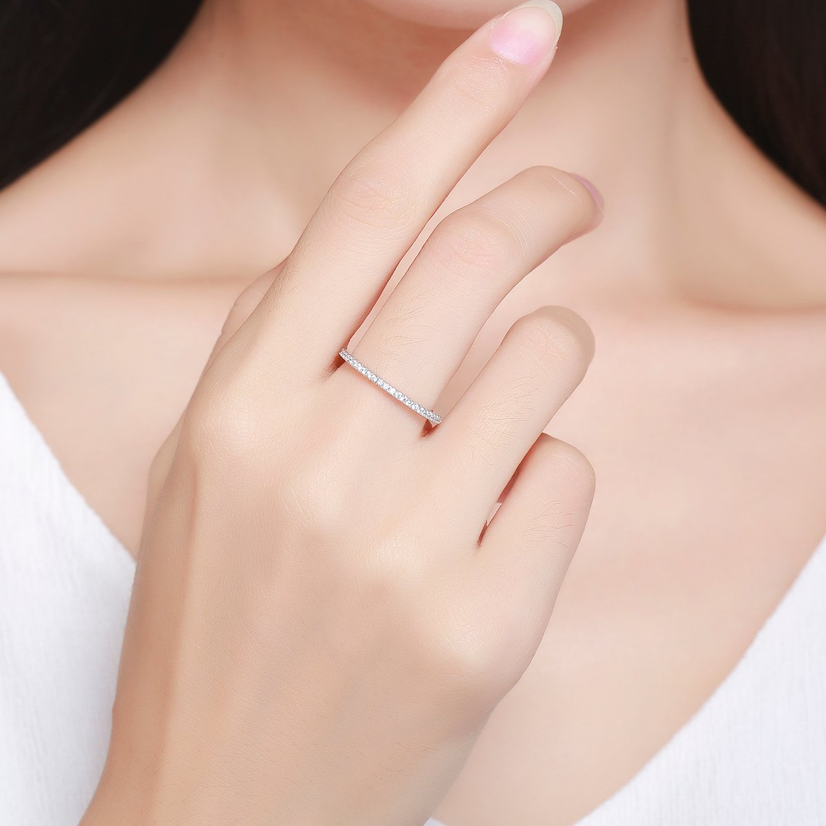 925 Sterling Silver Circle Clear Cubic Zircon Geometric Stackable Promise Rings for Women Wedding Jewelry Gift SCR066