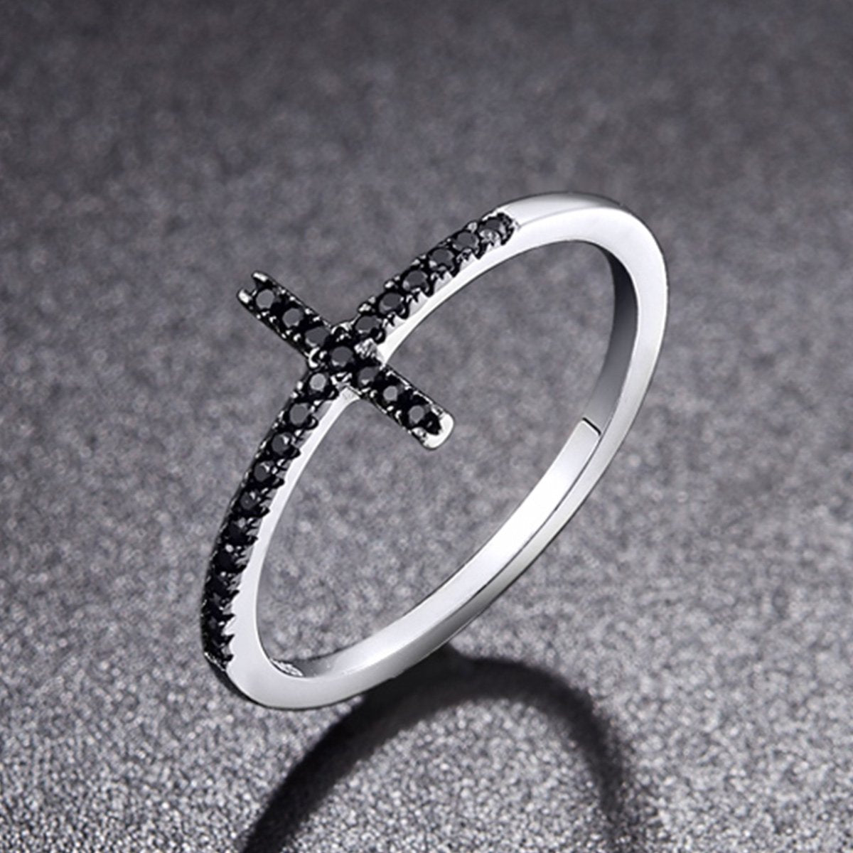 925 Sterling Silver Faith Cross Finger Rings for Women Black Cubic Zircon Fine Jewelry Gift SCR067