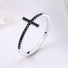 Load image into Gallery viewer, 925 Sterling Silver Faith Cross Finger Rings for Women Black Cubic Zircon Fine Jewelry Gift SCR067