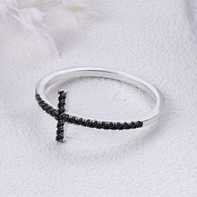 Load image into Gallery viewer, 925 Sterling Silver Faith Cross Finger Rings for Women Black Cubic Zircon Fine Jewelry Gift SCR067