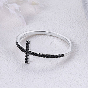 925 Sterling Silver Faith Cross Finger Rings for Women Black Cubic Zircon Fine Jewelry Gift SCR067