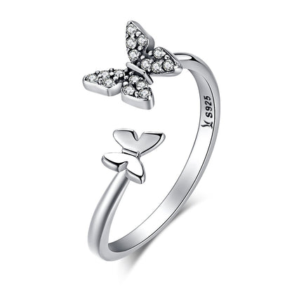 925 Sterling Silver Dazzling Cubic Zircon Butterfly Open Finger Ring for Women Fashion Jewelry Gift SCR087