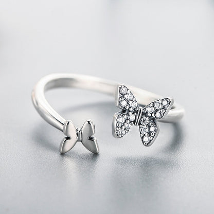 925 Sterling Silver Dazzling Cubic Zircon Butterfly Open Finger Ring for Women Fashion Jewelry Gift SCR087