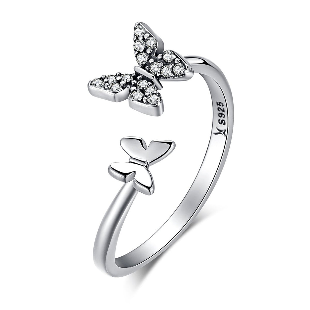925 Sterling Silver Dazzling Cubic Zircon Butterfly Open Finger Ring for Women Fashion Jewelry Gift SCR087