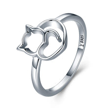 Load image into Gallery viewer, 925 Sterling Silver Naughty Little Cat &amp; Heart Finger Ring for Women Sterling Silver Jewelry Gift SCR104