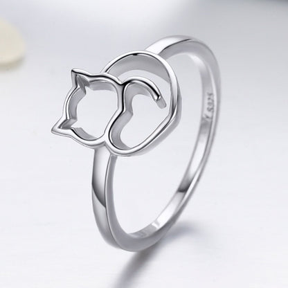 925 Sterling Silver Naughty Little Cat & Heart Finger Ring for Women Sterling Silver Jewelry Gift SCR104