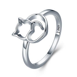 925 Sterling Silver Naughty Little Cat & Heart Finger Ring for Women Sterling Silver Jewelry Gift SCR104