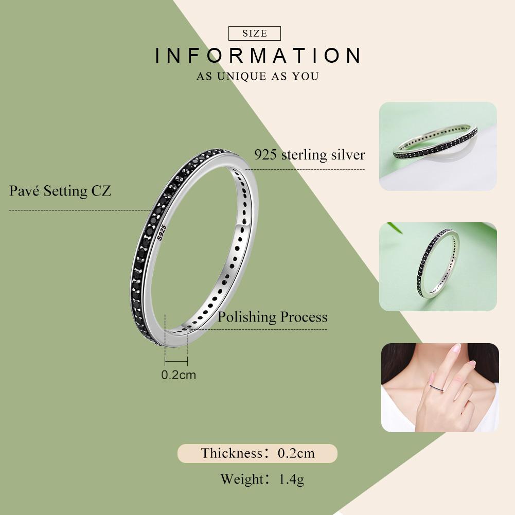 The 2017 Christmas DEALS Authentic 925 Sterling Silver Black Dazzling CZ Stackable Rings for Women Wedding Jewelry SCR114